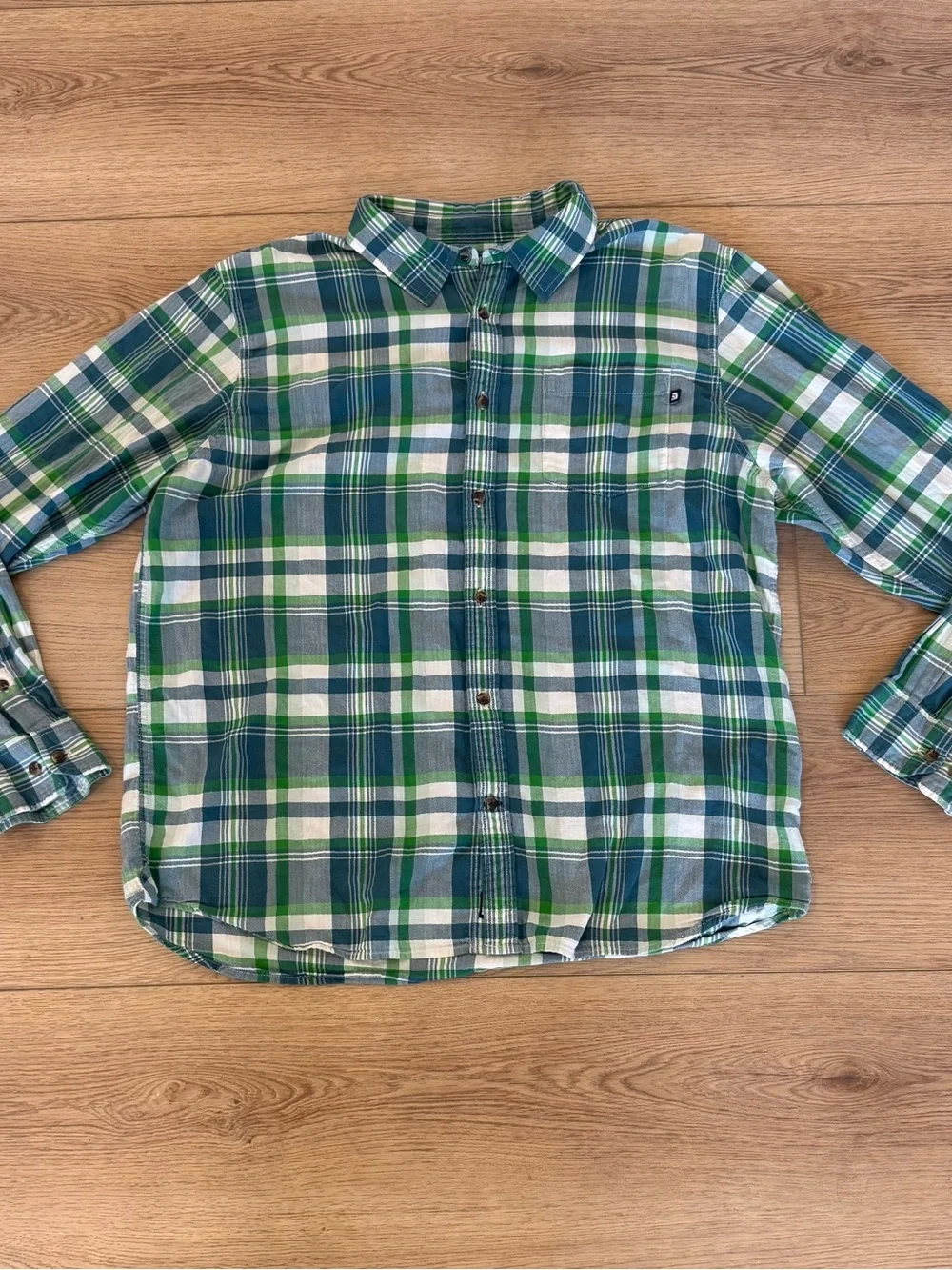 The North Face Heritage XL Plaid Button Up Flannel Shirt Green Blue Cotton